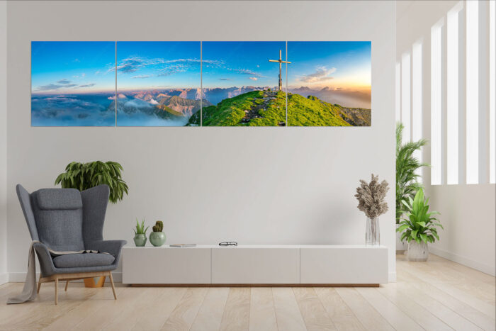 Schafreiter Gipfelpanorama | 4er Split, Größe ca. 280x70cm, Seitenverhältnis 4:1