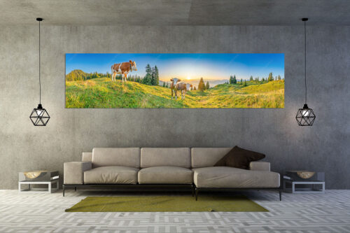 Sonnenaufgang auf der Alm | Größe ca. 320x80cm, Seitenverhältnis 4:1