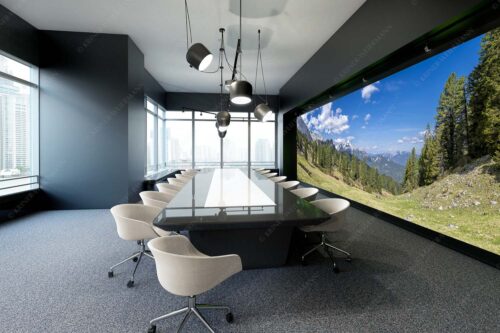 Großer Zirbenbestand auf der Wettersteinnordseite mit Blick aufs Zugspitzmassiv - Die Farben deines Himmels - Größe ca. 600x200cm, Seitenverhältnis 3:1 - Frühling im Wettersteingebirge - weitere Infos unter https://www.kriner-weiermann.de