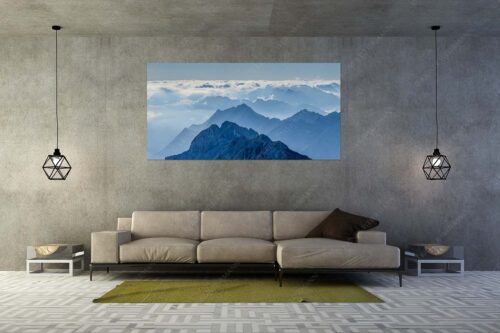 Blick von der Zugspitze über Jubiläumsgrat nach Osten in das Karwendelgebirge - Fernweh - Größe ca. 200x100cm, Seitenverhältnis 2:1 - Zugspitzpanorama - weitere Infos unter https://www.kriner-weiermann.de