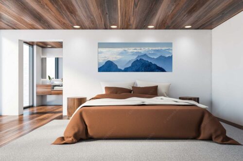 Blick von der Zugspitze über Jubiläumsgrat nach Osten in das Karwendelgebirge - Fernweh - Größe ca. 200x80cm, Seitenverhältnis 2,5:1 - Zugspitzpanorama - weitere Infos unter https://www.kriner-weiermann.de