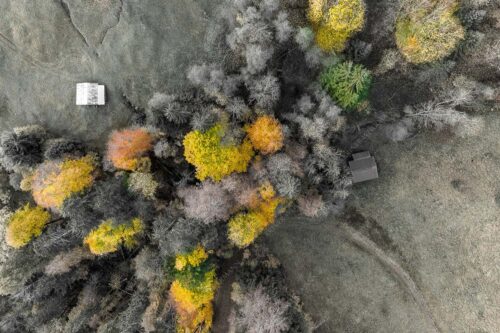 Bergmischwald mit Wiesmahd im Werdenfelser Land - Gsunds Verhältnis - Seitenverhältnis 3:2 - Herbst-Wald von Oben - weitere Infos unter https://www.kriner-weiermann.de