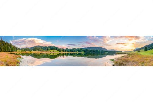 Sonnenuntergang am Geroldsee mit Wettertstein und Wank - Harmonie - Seitenverhältnis 5:1 - Abendstimmung am Geroldsee - weitere Infos unter https://www.kriner-weiermann.de