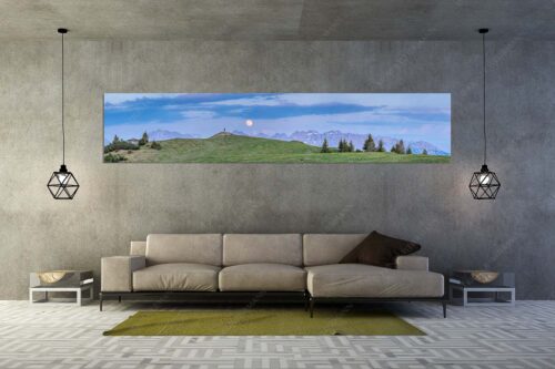 Blick vom Wank im Estergebirge zum Vollmondaufgang über Karwendelgebirge - Mondfieber - Größe ca. 320x80cm, Seitenverhältnis 4:1 - Vollmond über Karwendel - weitere Infos unter https://www.kriner-weiermann.de