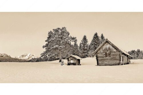 Adventliche Stimmung an Wiesmahdhütterl mit Blick auf Zugspitzmassiv - Staade Zeit II - Seitenverhältnis 2:1 - Christbaum an Hütte mit Wetterstein - weitere Infos unter https://www.kriner-weiermann.de