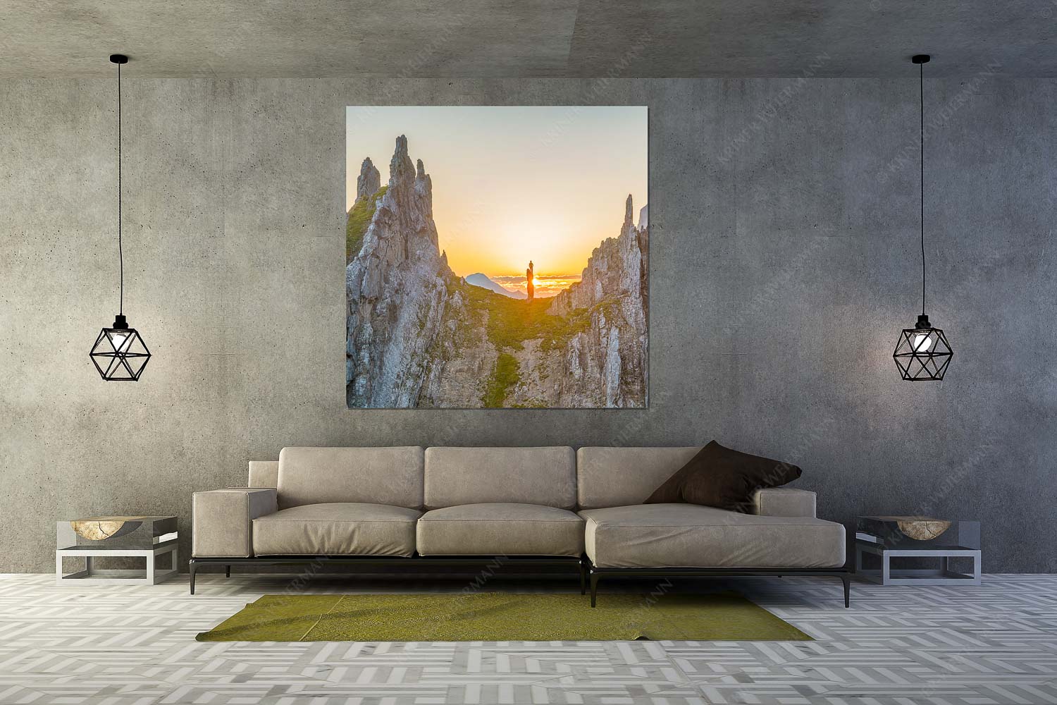 Sonnenaufgang im Halleranger im Karwendelgebirge - Auf der Spitz - Größe ca. 160x160cm, Seitenverhältnis 1:1 - Klettern Halleranger im Karwendel - weitere Infos unter https://www.kriner-weiermann.de