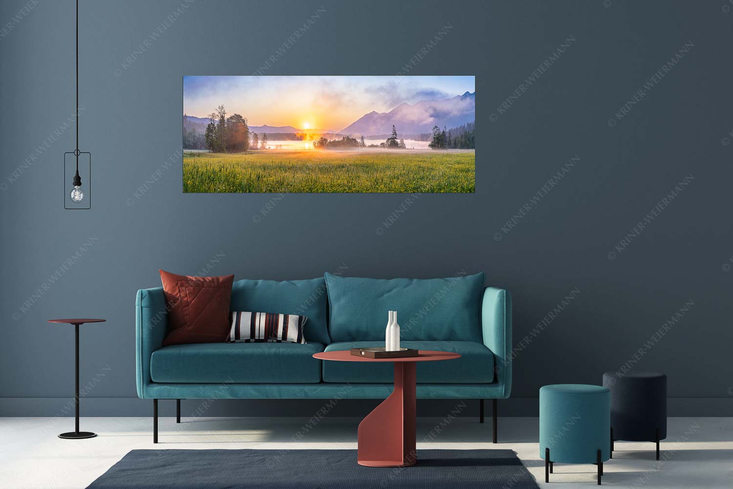 Blick über den Barmsee in den Sonnenaufgang - Sommermorgen - Größe ca. 175x70cm, Seitenverhältnis 2,5:1 - Barmsee Blumenwiese Sonnenaufgang - weitere Infos unter https://www.kriner-weiermann.de