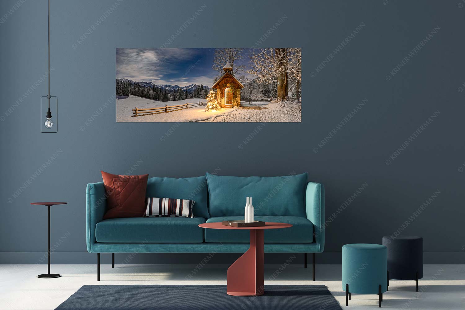 Die Kapelle beim Gschwandnerbauern liegt vor einem einzigartigen Panorama - Stille Nacht - Größe ca. 175x70cm, Seitenverhältnis 2,5:1 - Weihnachtliche Kapelle - weitere Infos unter https://www.kriner-weiermann.de