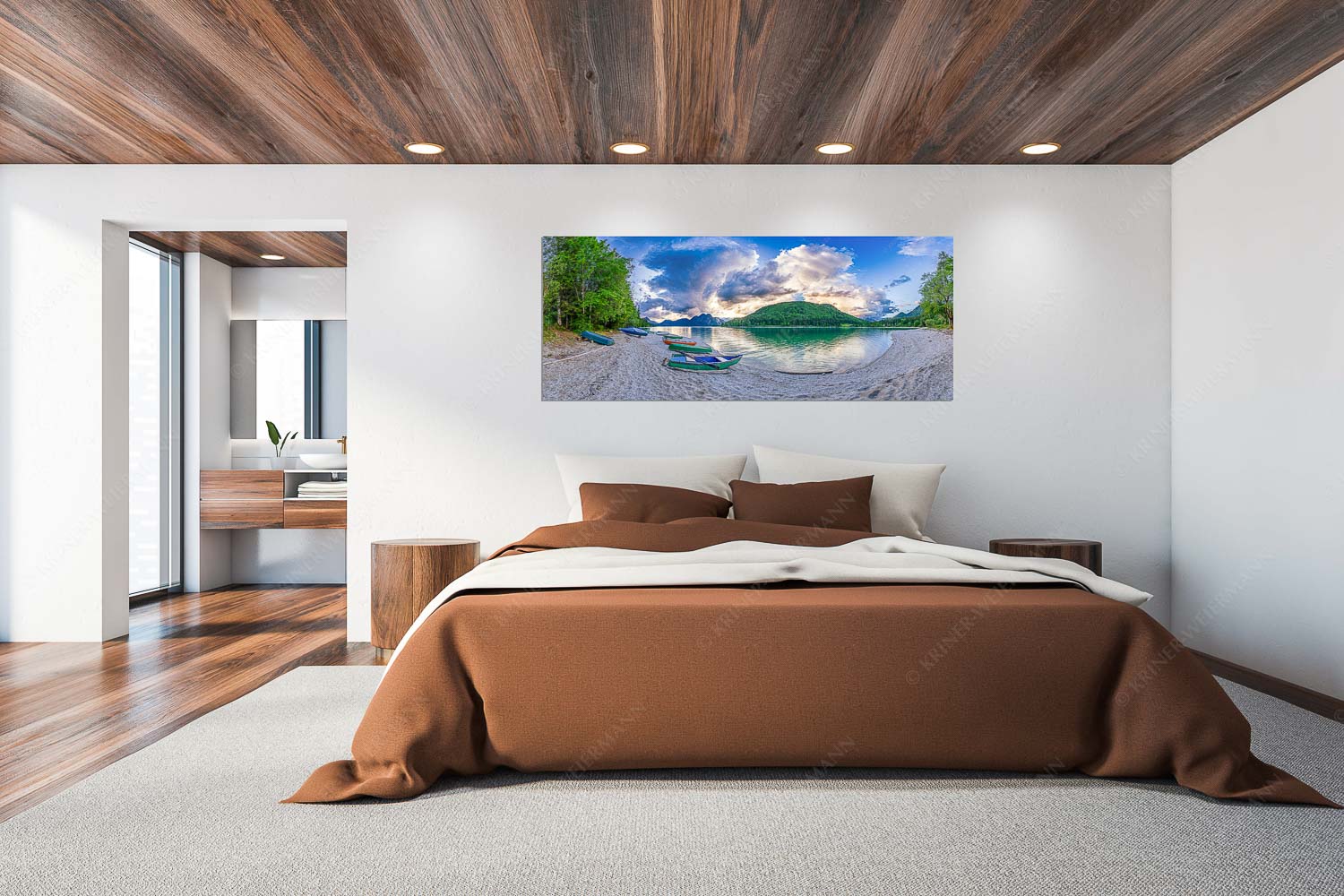 Beeindruckende Wolkenstimmung über dem Herzogstand mit Walchensee - Südsee - Größe ca. 200x80cm, Seitenverhältnis 2,5:1 - Walchensee mit Herzogstand - weitere Infos unter https://www.kriner-weiermann.de