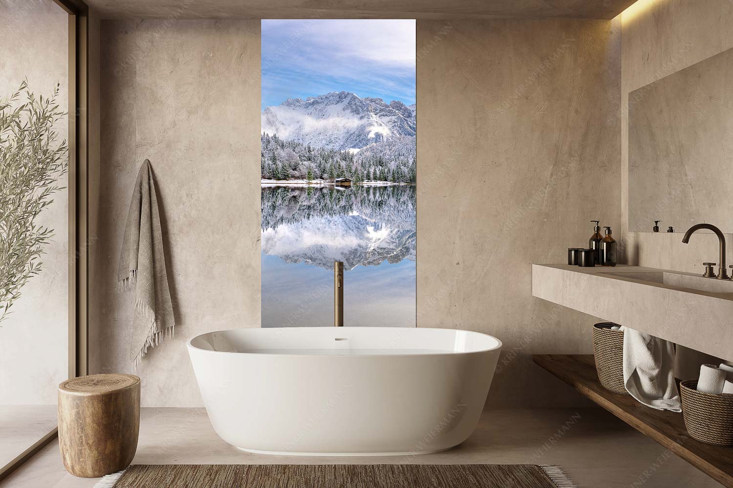 Das Karwendelgebirge spiegelt sich im Ferchensee - Zuckerspiegel - Größe ca. 100x200cm, Seitenverhältnis 1:2 - Ferchensee und Karwendel - weitere Infos unter https://www.kriner-weiermann.de