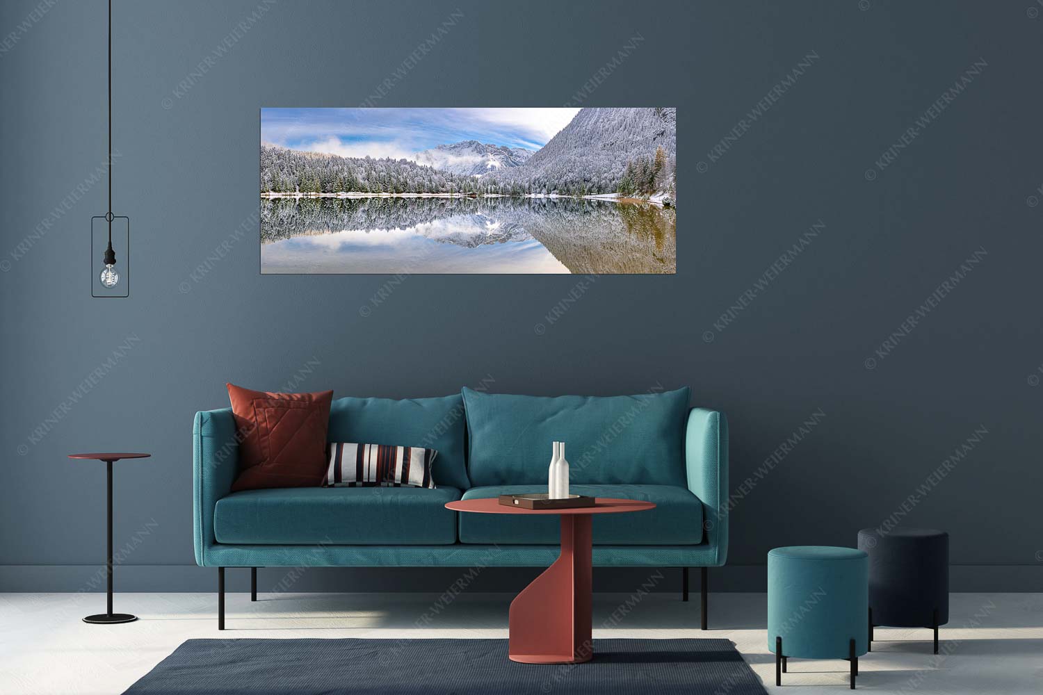 Das Karwendelgebirge spiegelt sich im Ferchensee - Zuckerspiegel - Größe ca. 175x70cm, Seitenverhältnis 2,5:1 - Ferchensee und Karwendel - weitere Infos unter https://www.kriner-weiermann.de